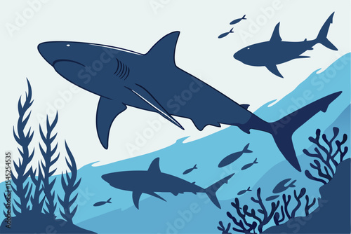 Great White Shark Silhouette Vector Set