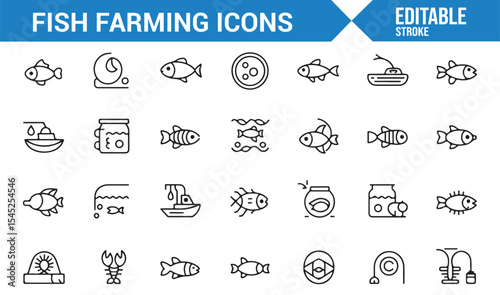 Aquaculture and Marine Life Icons for Fish Farming