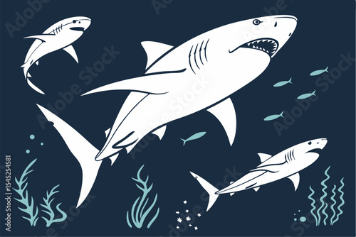 Silhouettes of the Sea Hunter: Great White Shark Poses
