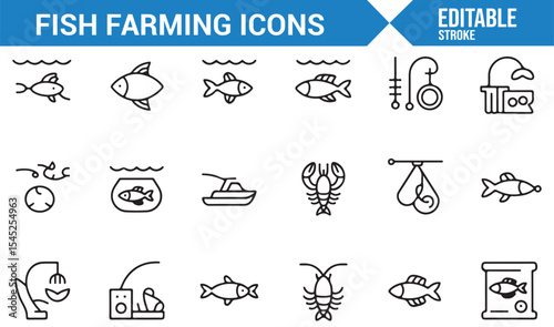 Icons of Fish Tanks, Aquaculture, and Seafood Farming