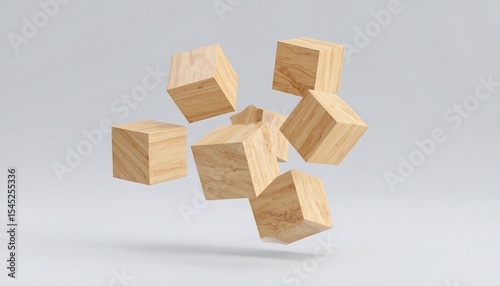 Wooden cubes floating with abstract background.