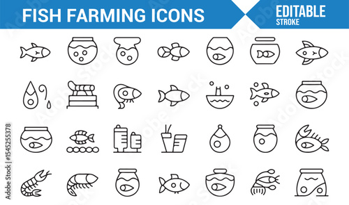 Icons of Fish Tanks, Shrimp Farming, and Aquaculture Systems