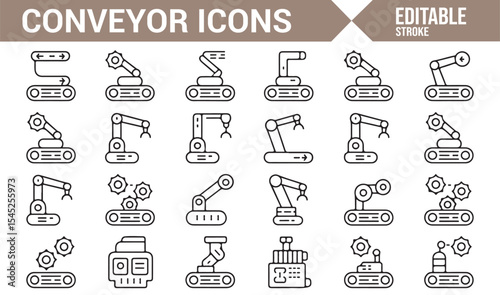 Industrial and Conveyor Automation Icons for Manufacturing