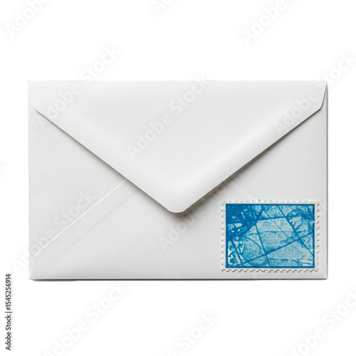envelope with postage stamp isolated on white background