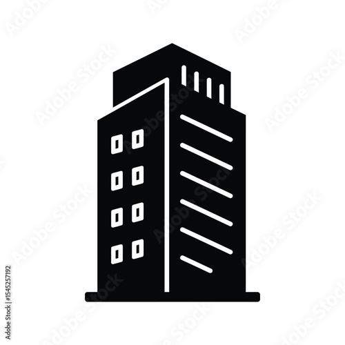 Black and white vector icon of a modern office building skyscraper apartment building highrise building commercial building