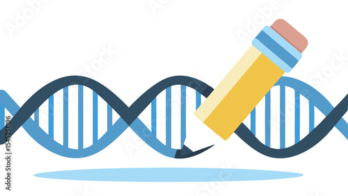 Illustration of a dna strand with a pencil editing or modifying the genetic information shown here
