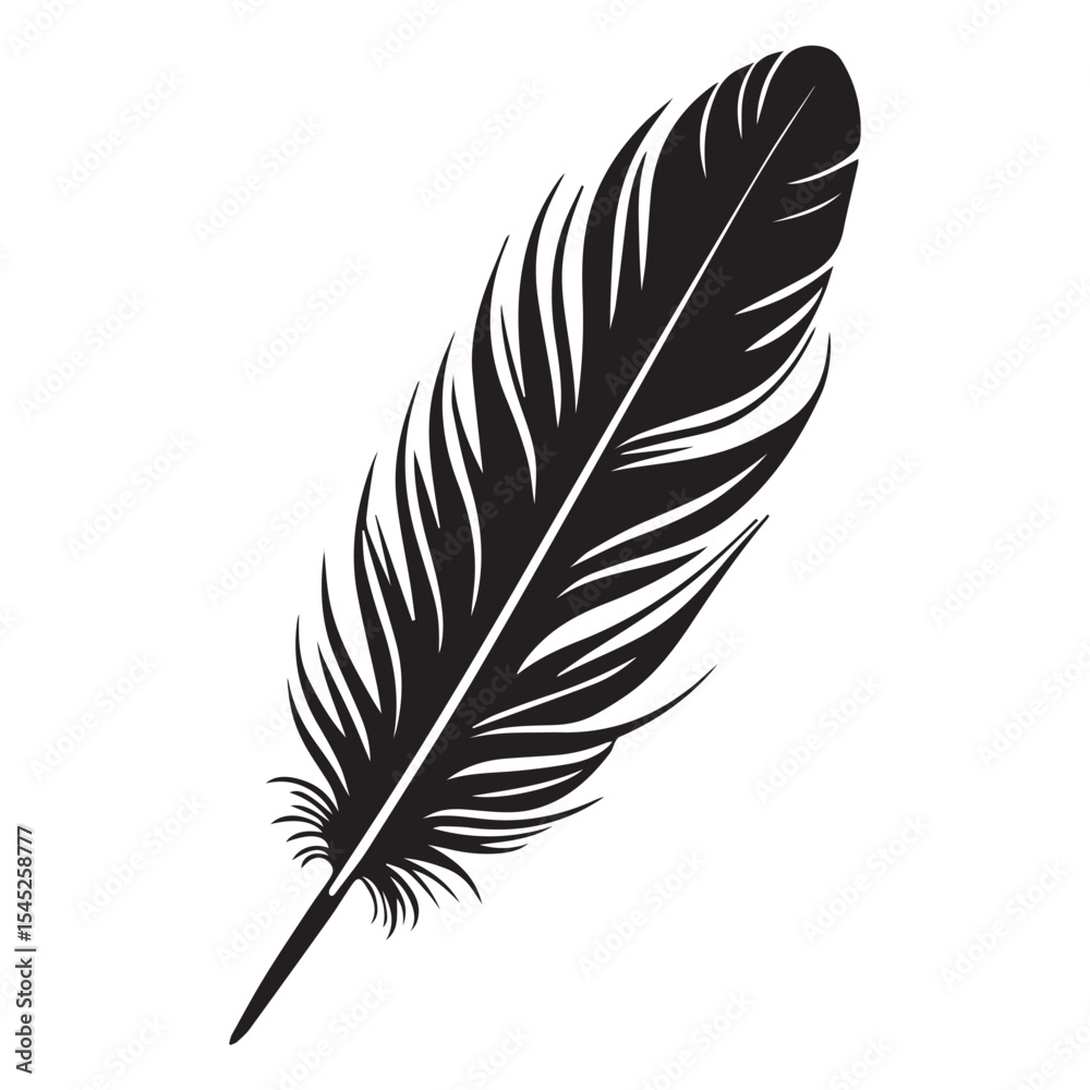 Obraz premium Black and white single feather illustration