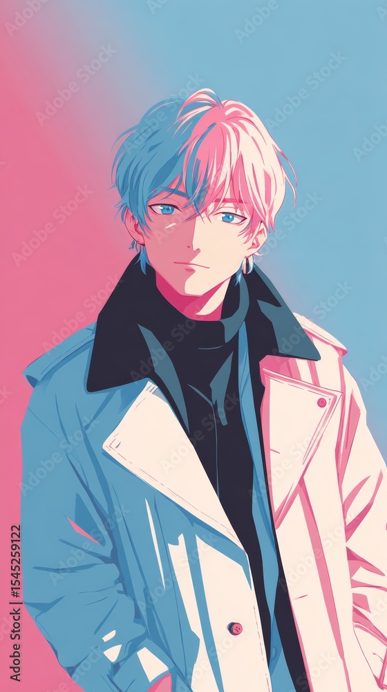 Stylish Anime Girl with Blue and Pink Hair – Modern Digital Art Portrait Stylish Anime Girl with Blue and Pink Hair – Modern Digital Art Portrait