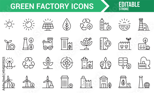 Collection of Green Energy and Factory Icons