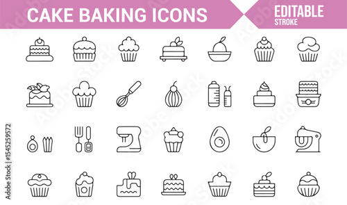 Cupcakes, Cakes, and Baking Tools Icons Set