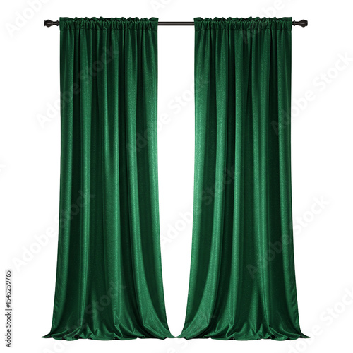 green velvet curtain isolated on white background