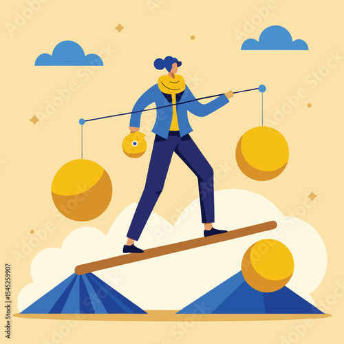 Balancing Act Woman Juggling Priorities on a Tightrope of Life Choices