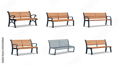 Collection of Outdoor Benches Made of Wood and Metal and Various Styles