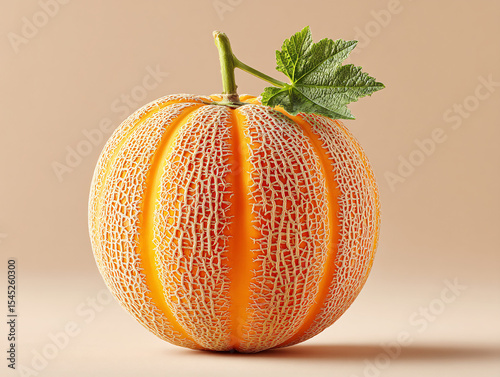 few pieces of cantaloupe melon with a slice in the foreground, revealing the orange flesh and seeds inside. The melons have a distinctive netted skin.