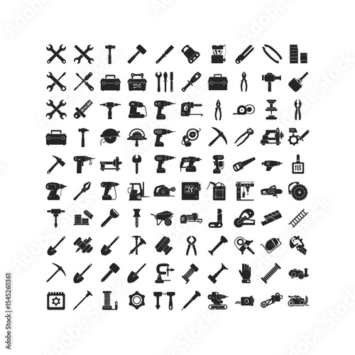 Extensive Collection of Black and White Tool Icons  Construction DIY and Repair