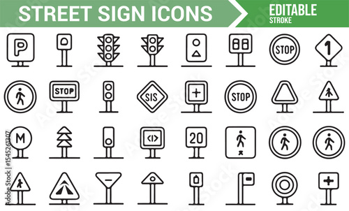 Minimalistic Street Signs and Traffic Icons Collection