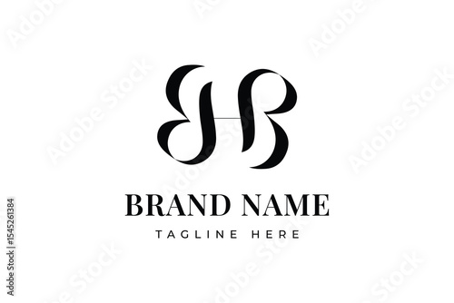 Elegant BH or HB Monogram Logo in Black on White Background