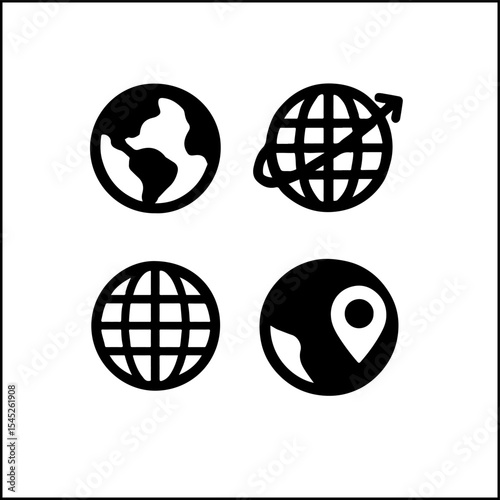 Globe icons in bold silhouette vector