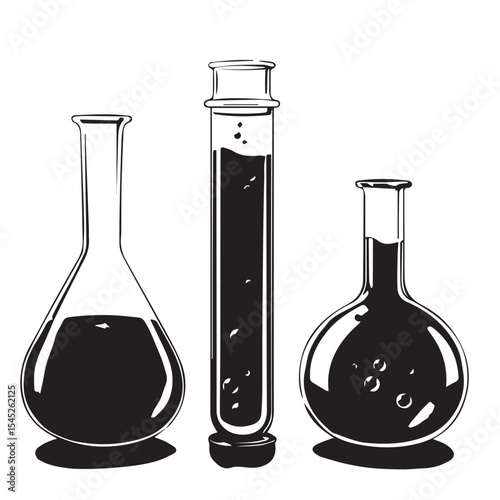 Black and white illustration of laboratory glassware