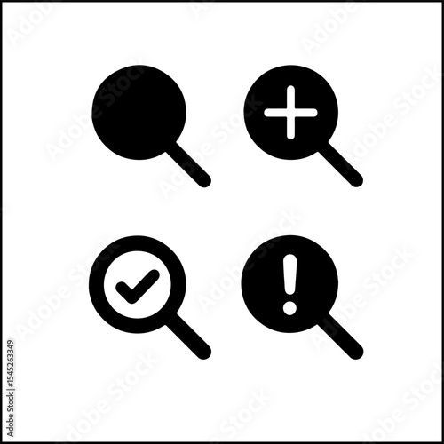 Magnifying glass icons in bold silhouette