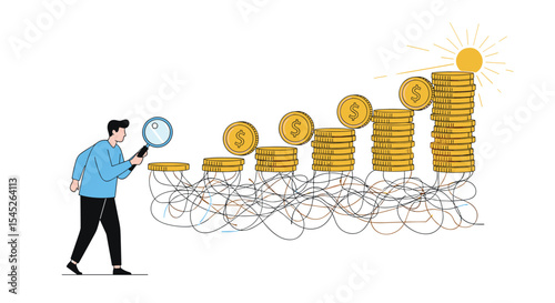 A Person Inspecting the Financial Market with a Magnifying Glass Illustration