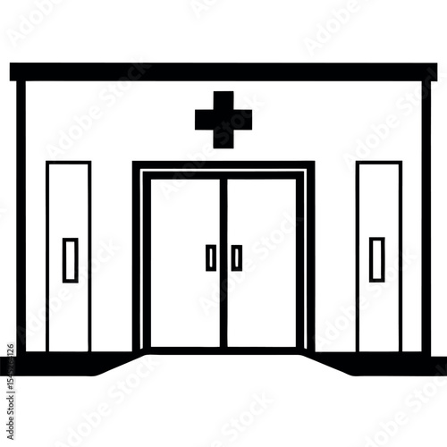 Black and White Hospital Entrance Icon Simple Design