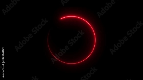 Neon light animated glowing circle loading shape icon on black background 4k video.