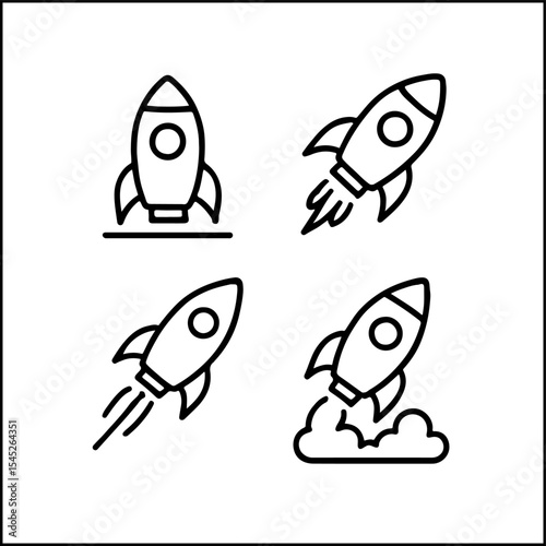 Rocket icons in outline line art style