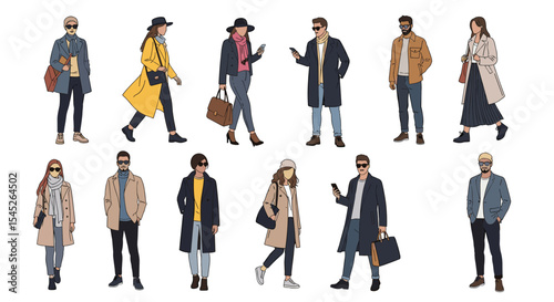 Diverse Group Of Well Dressed Fashionable People Walking And Posing Together Outdoors