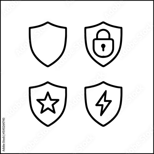 Shield icons in clean line vector style