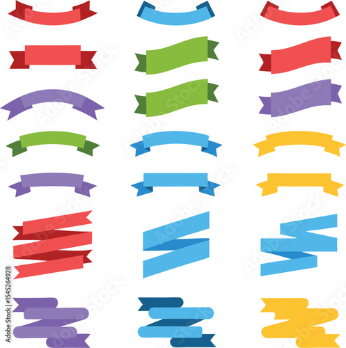 Collection of colorful vector ribbons and banners in flat design ideal for website elements infographics and promotional materials