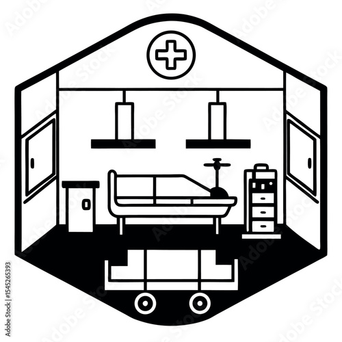 Black and White Line Drawing Emergency Room Layout