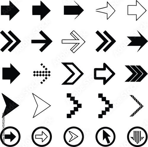 Collection of various arrow icons in different styles and designs ideal for ui ux design concepts and navigation symbols on white background