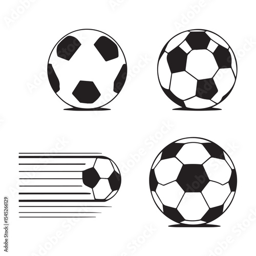 Soccer ball illustrations set stationary and in motion