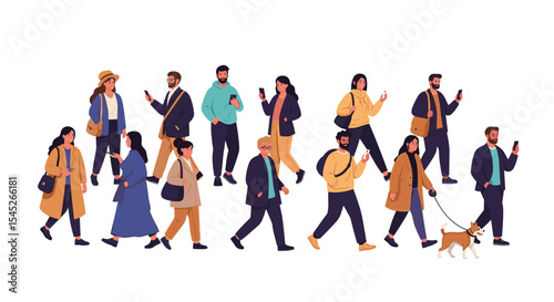 A Group Of People Going Down The Street On Their Own Way