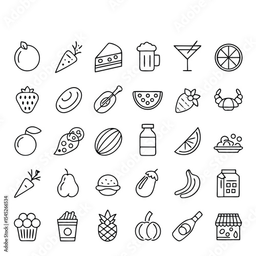 Food and Drink Line Icons A Diverse Collection of Culinary Delights
