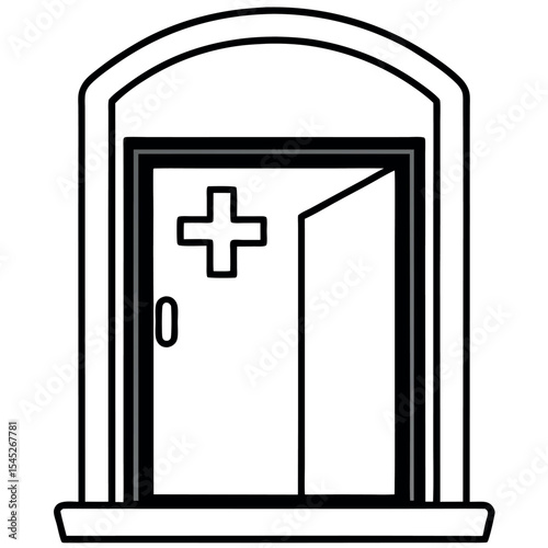 Black and White Vector Door with Medical Cross open door