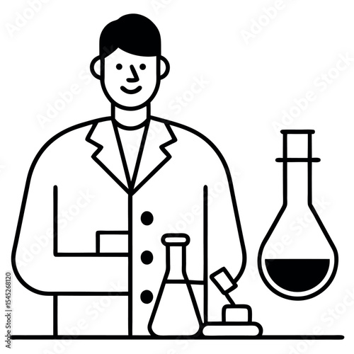 Black and White Vector Lab Technician Erlenmeyer Flask Illustration