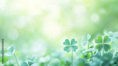 Softly lit clover patch, bokeh background, focus on foreground clovers