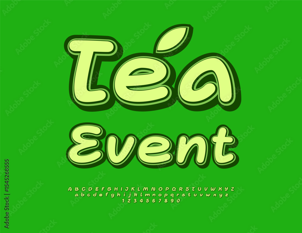 Naklejka premium Vector Eco emblem Tea Event. Vintage Green Font. Retro style Alphabet Letters and Numbers