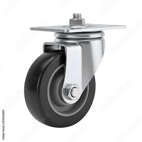 Industrial caster wheel swivel plate mount heavy duty replacement rolling black polyurethane wheel hundredmm on transparent background