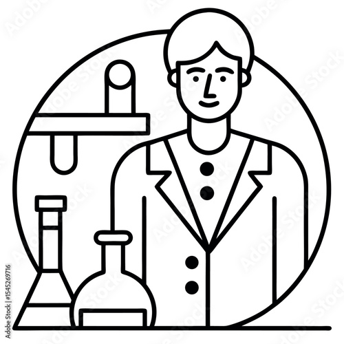 Black Line Art Lab Technician Flasks Erlenmeyer Conical