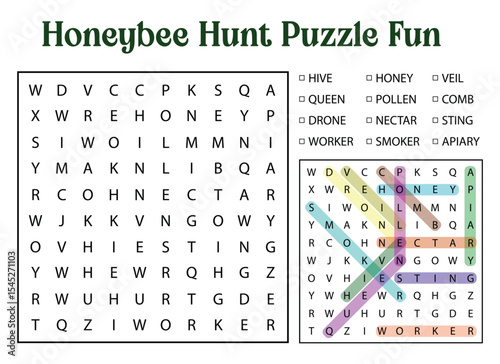 Honeybee Themed Word Search Puzzle with Solutions for Educational and Recreational Activities