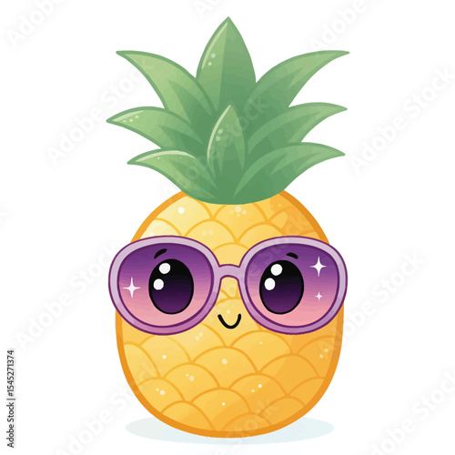 Kawaii pineapple with anime style eyes wearing purr