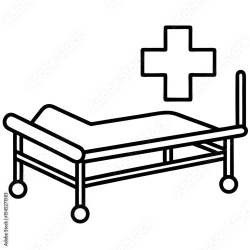 Black Line Drawing Hospital Bed Medical Cross Symbol