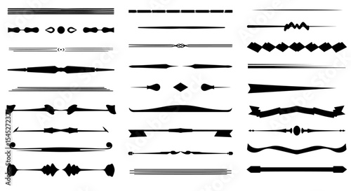 Collection of decorative dividers, lines and borders for design projects. Stylish graphic elements, shapes and separators for web page, cards and invitations.