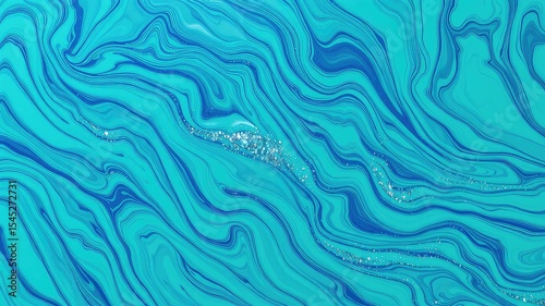 Fluid Turquoise and Navy Blue Abstract with Silver Sparkles Suggesting Movement and Depth for Creative Backdrop Ideas