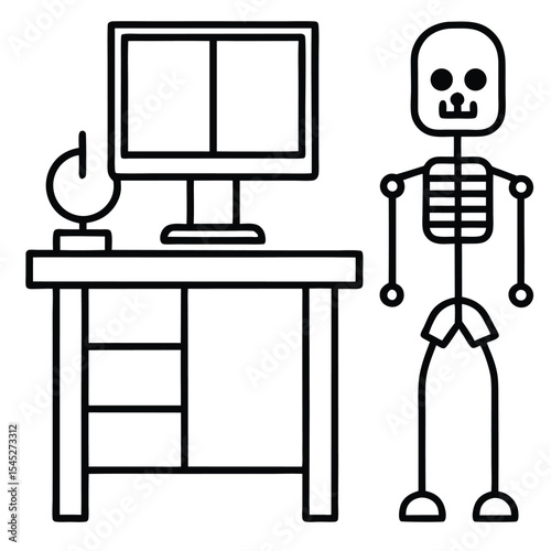 Vector illustration of a computer set on an office desk with a chair, monitor, keyboard, and mouse, perfect for a business workplace interior design