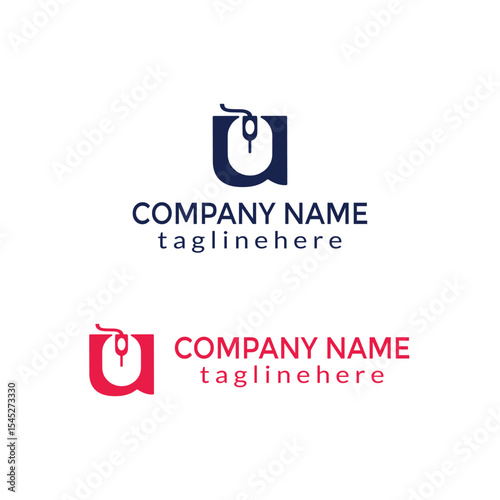 Letter U Computer Mouse Logo Design Vector Icon.