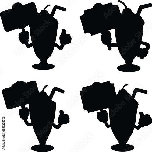 Milkshake Mascot Holding Sign cartoon icon silhouette vector illustration